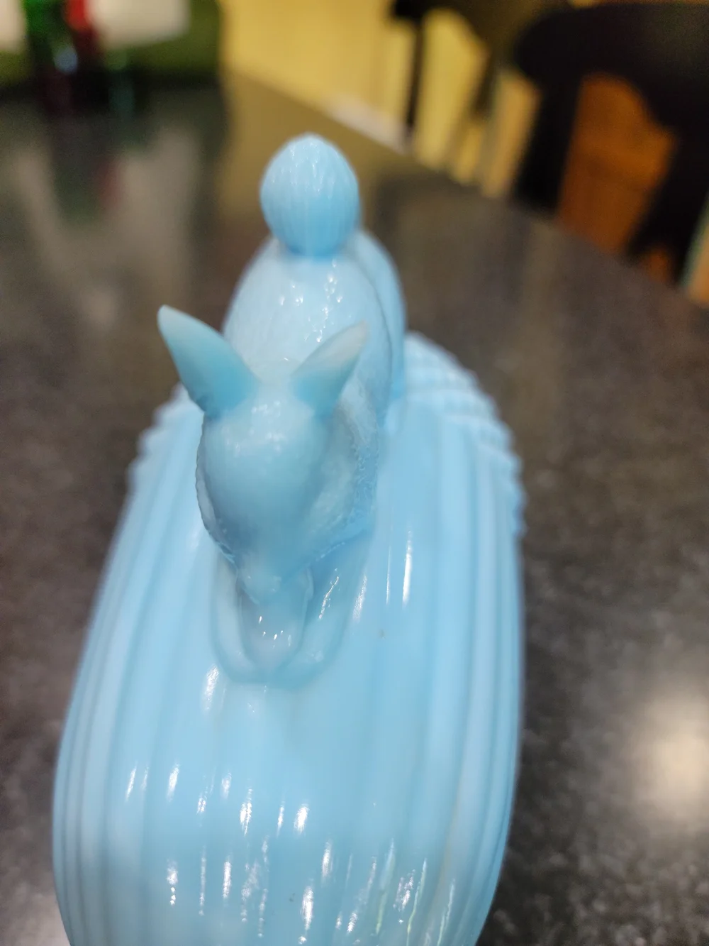 Vintage Portieux Vallerysthal Blue Milk Glass Squirrel Acorn Covered Dish France